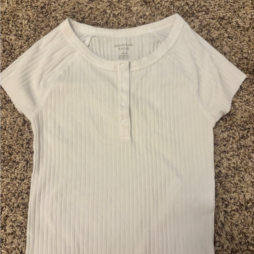 American Eagle Cream Ribbed Button Top